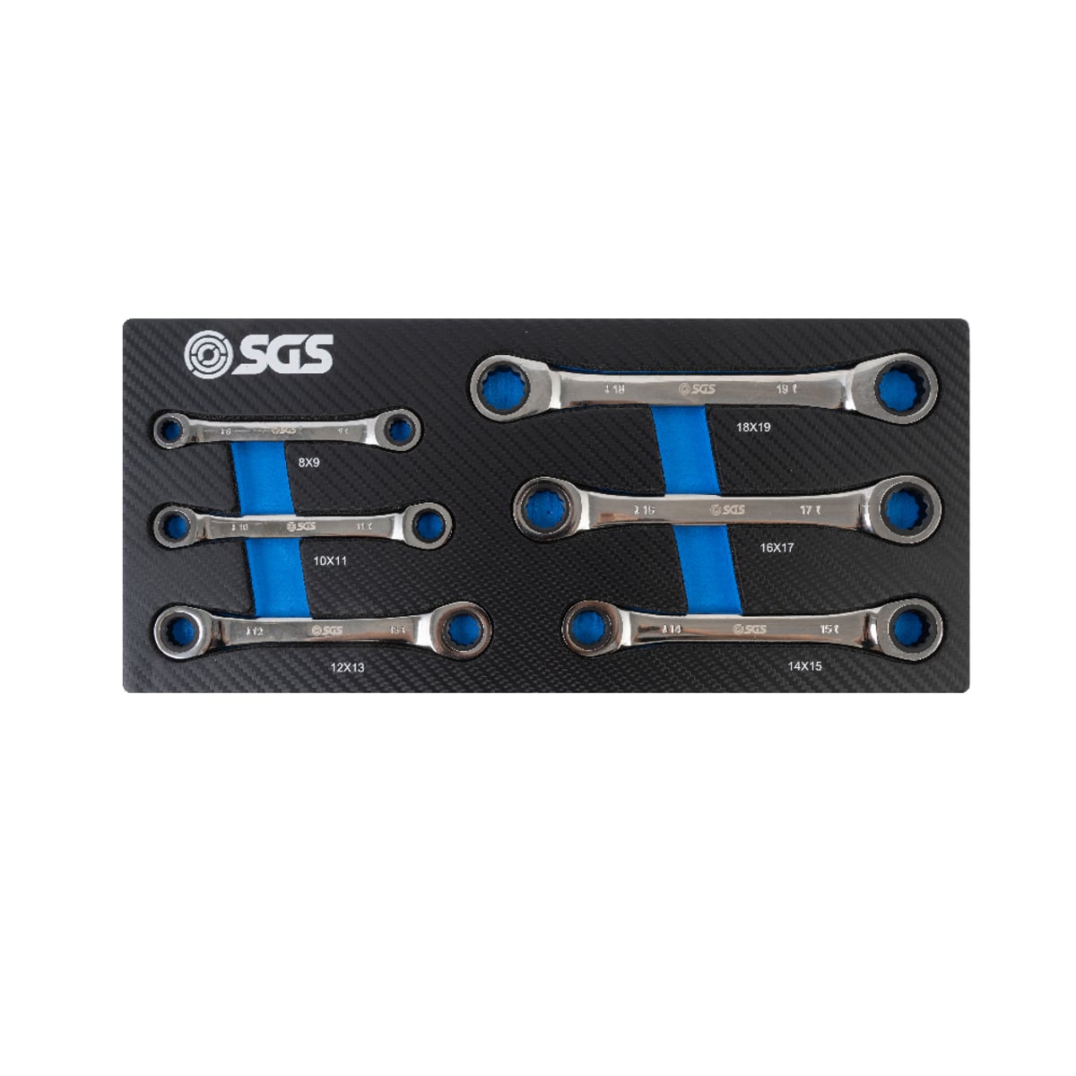 SGS 6pc Metric Double Box End Ratchet Spanner Set | 8mm-19mm | Foam Insert